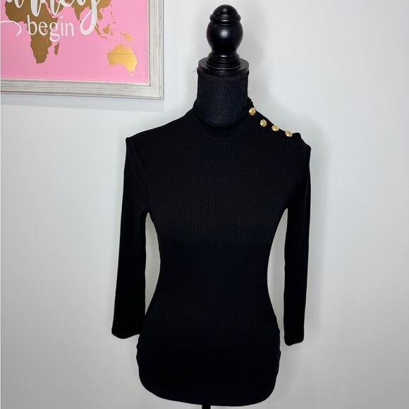 Express Black Women’s Gold Shoulder Buttons Long Sleeve Top (XS) - Picture 3 of 8